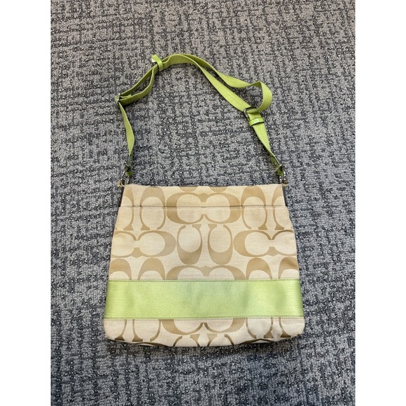 Coach Handbags - Authentic Cream with Green Accents Canvas Coach shoulder bag. No L1263-F19220